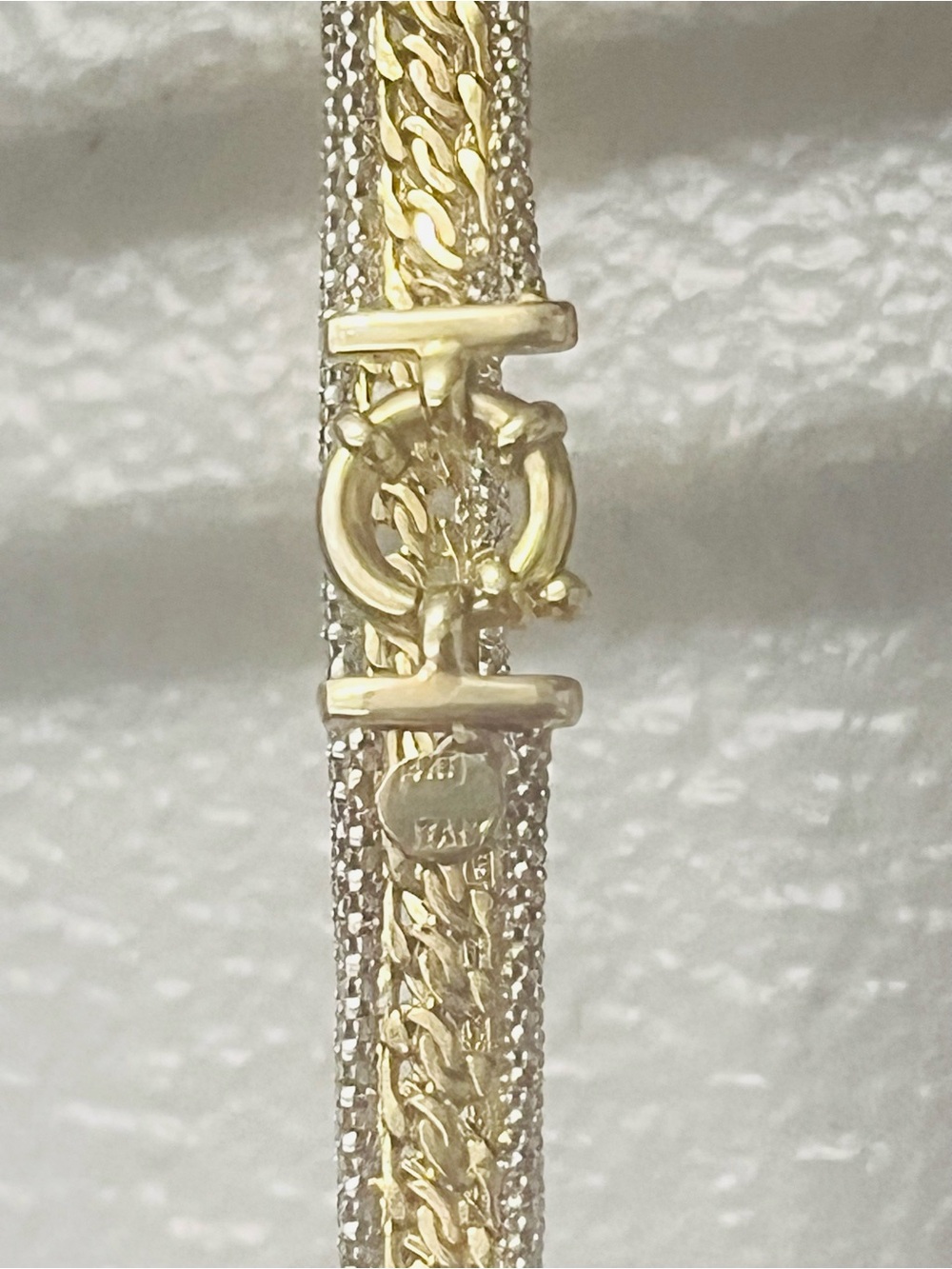 14k two tone gold bracelet 8” mesh with silver rows ring clasp made in Italy - Picture 9 of 15